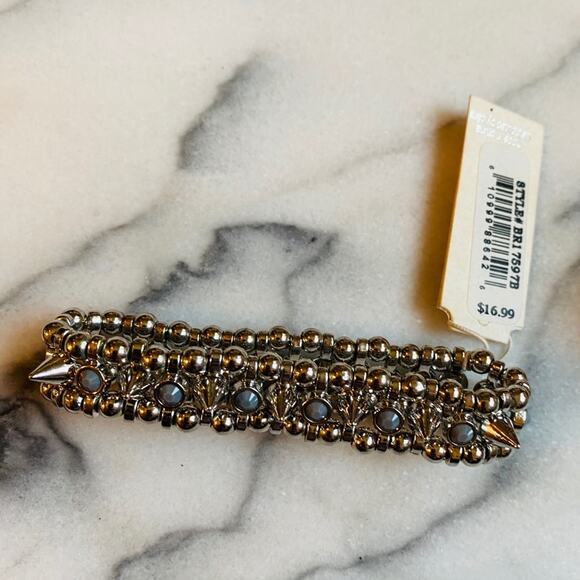Set of TWO! Cära Silver Spiked & Studded Stretchy Bracelets - Picture 4 of 5